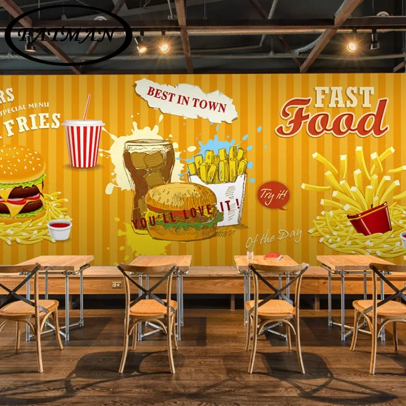 

Custom 3D photo wallpaper 3D Hamburg theme wallpaper fast food restaurant coffee house bar snack shop wellpaper mural