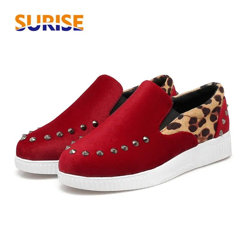 

Casual Woman Platform Flats Leopard Flock Horsehair Loafers 3cm Low Heel Round Toe Creepers Party Office Rivet Lady Espadrilles