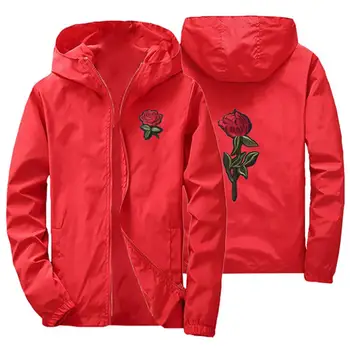 

Fashion Rose Flower Zipper Hooded Unisex Spring Autumn Long Sleeve Jacket Coat New