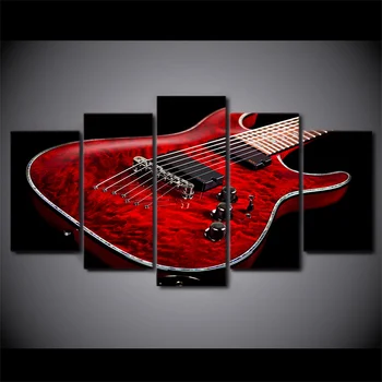 

Canvas HD Print Pictures Wall Art Framework 5 Pieces Music Red Electric Guitar Paintings Modular Posters Living Room Home Decor