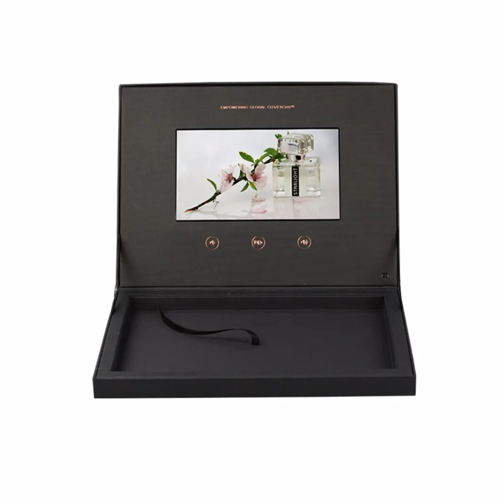 

Custom production hardcover box video Brochure 7inch Universal Video Greeting Card watching booklet box for Advertising busines