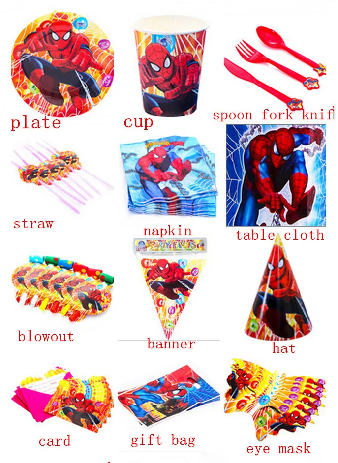 

New children's birthday party decoration favors spider-man straw/gift bags/table cloth/eye mask/napkin spiderman party supplies