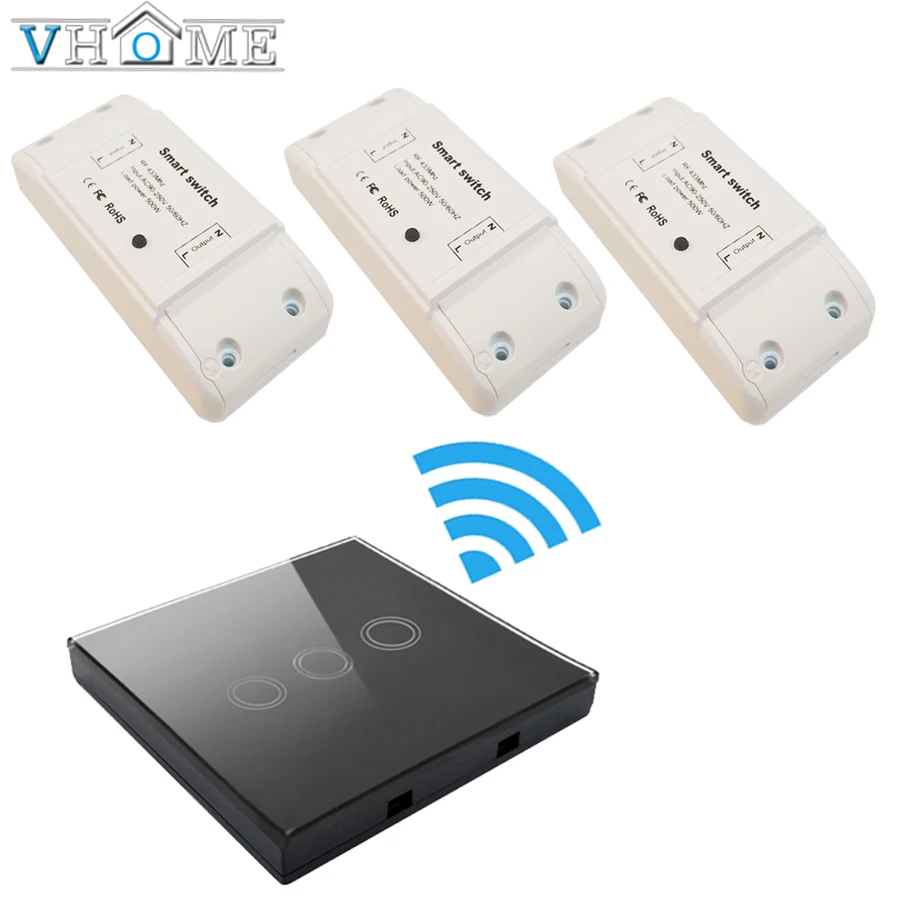 

VHome EU standard wireless receiver AC220V wall lamp and crystal panel remote control switch shape wireless RF433mhz