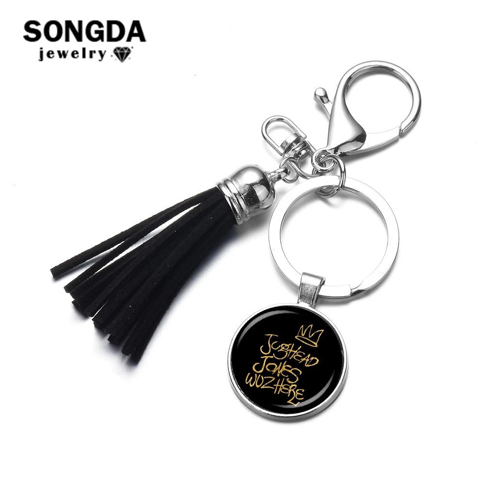 

SONGDA Mysteries of Riverdale Jughead Jones Classic Icons Keychain Glass Cabochon Alloy Tassel Key Chain USA TV Series Key Ring