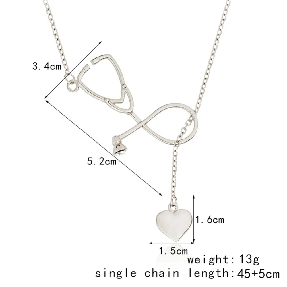 SLIACETE Collana Stetoscopio A Cuore In Argento 925 Con Pietra Portafortuna - Regalo Per Infermieri E Studenti Di Medicina, Catena 45+5 Cm