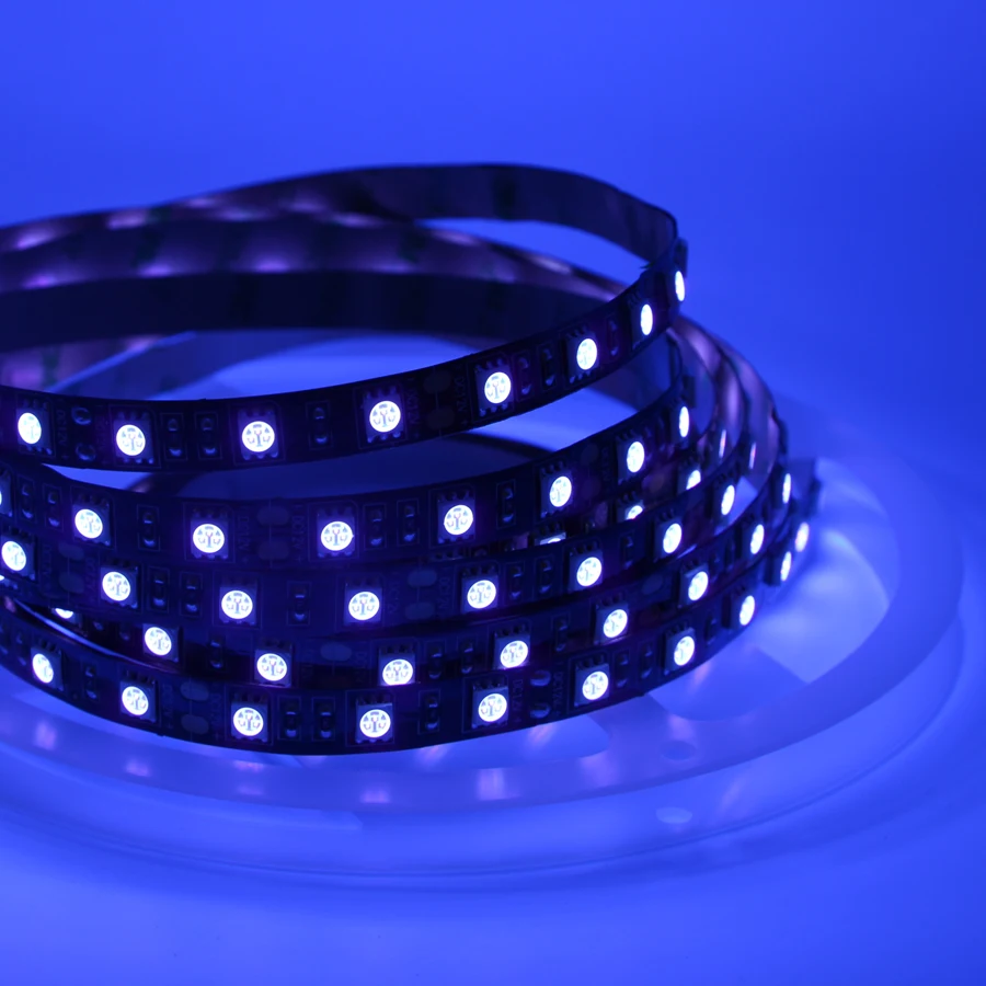 5m UV Led Strip light 5050 60leds/m 395-405nm Ultraviolet Ray waterproof LED Diode Ribbon Purple Flexible lamp+ power adapter