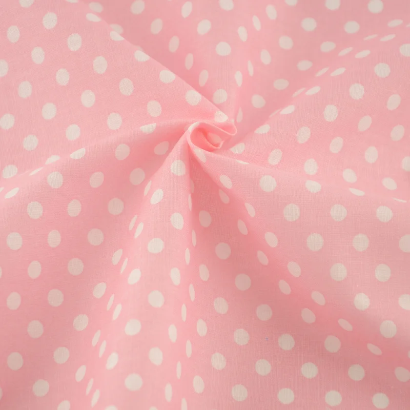 New White Dots Printed Pink Cotton Fabric Pre-cut Fat Quarter Patchwork Tissue Crafts Dolls Fabrics Sewing for Doll's DIY