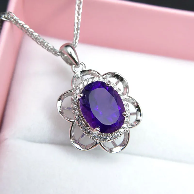 

925 sterling silver fine pendant necklace jewelry 925 sterling silver good color africa amethyst jewelry for women 0456