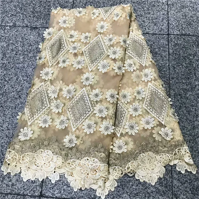 

2020 High Designer Nigerian Guipure Lace Applique French Tulle Lace Fabric With Beads Embroidered Lace For Wedding NLY38-3