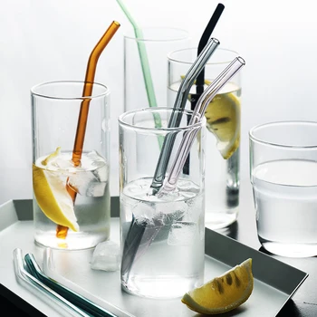 

Colorful Sucker Mirror Polish Straw Glass Sucker Solid Beverage Curved Straw Straight Pipet Bar Drinking Glass Straws 4/9pcs/set