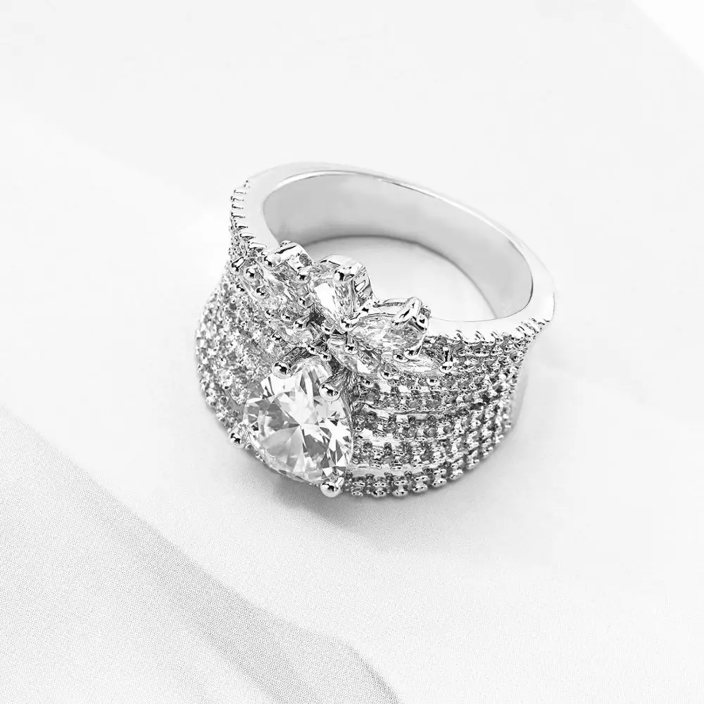 VANAXIN амулеты кольца Капля воды цветок AAA Bling CZ помолвка для женщин Блестящий подарок на день рождения широкий палец кольцо Ювелирная коробка
