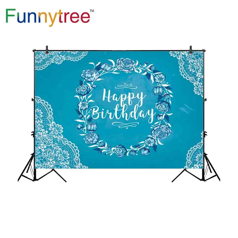 Тонкий Виниловый фон Funnytree для фотосъемки с изображением венка голубого цветка