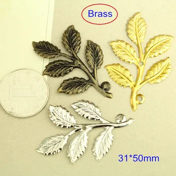 

30 Pcs Brass Leaf Stamping 31*50mm Brass Leaf Charms Ornate Brass Findings - Free Shipping