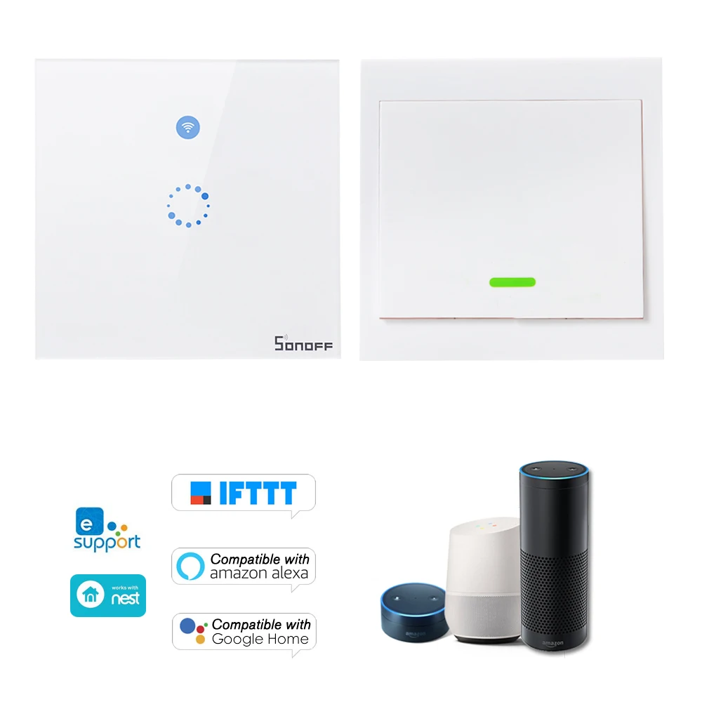 SONOFF T1 EU ITEAD, умный WiFi настенный светильник, 2 комплекта, 433 МГц, RF/APP/Touch, таймер управления для Google/Amazon, беспроводной Радиочастотный пульт - Цвет: Белый