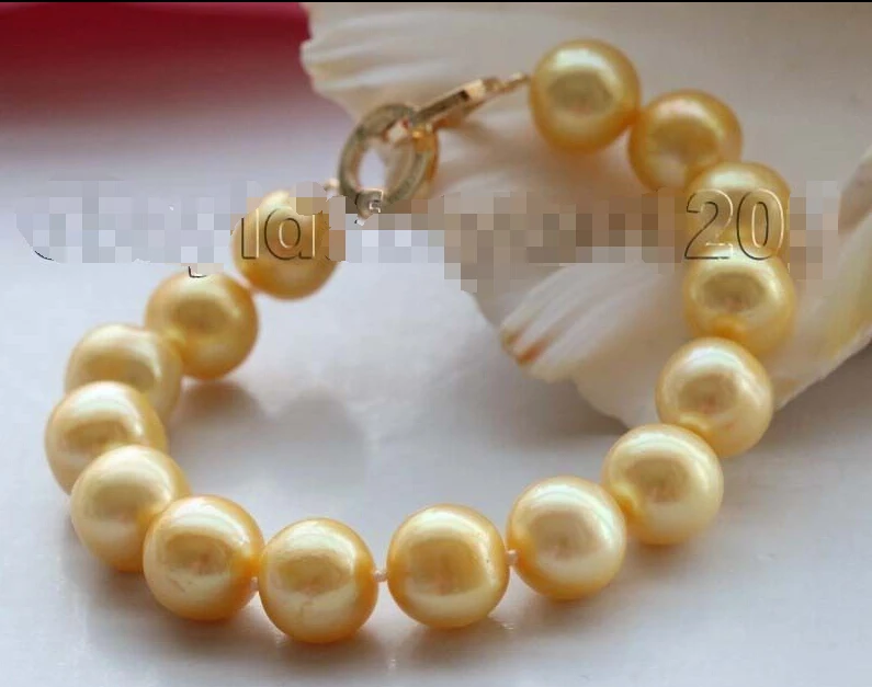 

shipping8" Genuine Natural 12mm Golden Round Pearl Bracelet 14k #f1678! 5.25