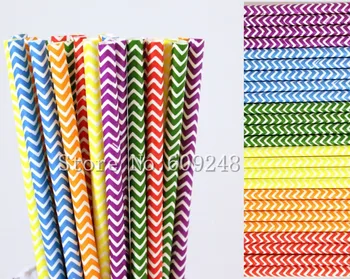 

150pcs Rainbow Chevron Paper Straws Mix,Purple Blue Kelly Green Yellow Orange Red Zig Zag Colored Drinking Paper Straws Cheap