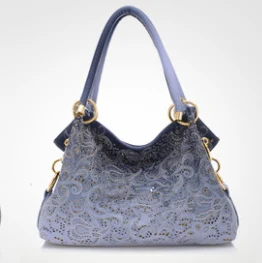 Роскошная дизайнерская женская сумка с вырезами модный градиентный цветной PU кожаная сумка на плечо Женская резная вместительная сумка feminina - Цвет: Синий