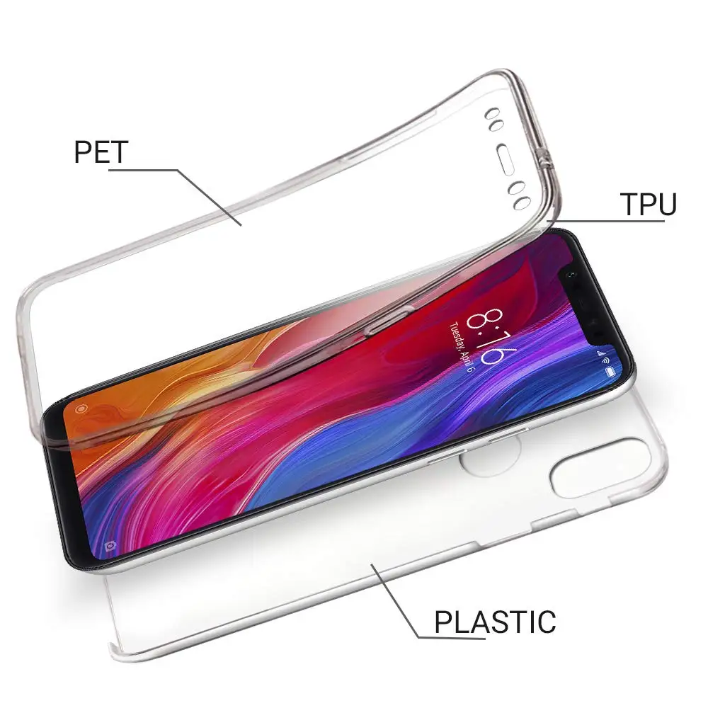 360 Degree Full Body Front And Back Clear TPU&PC Case Cover sfor Xiaomi Mi 8 Lite F1 Redmi Note 5 6 Pro 7 Mi 8 SE Phone Coque (3)