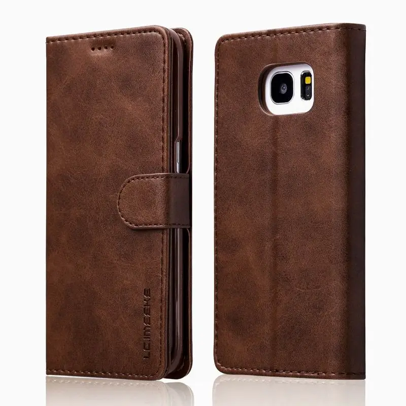 Brown Кожаный чехол-книжка для samsung Galaxy S7 Edge, чехол для samsung S7 Edge, Роскошный кошелек, Магнитный чехол-книжка для мобильного телефона, чехол для samsung S 7 - Цвет: Brown