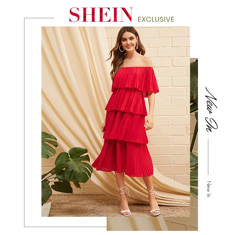 SHEIN Стильное Платье Со Складками И Открытыми Плечами Женские Летние Длинные Платья Без Рукавов