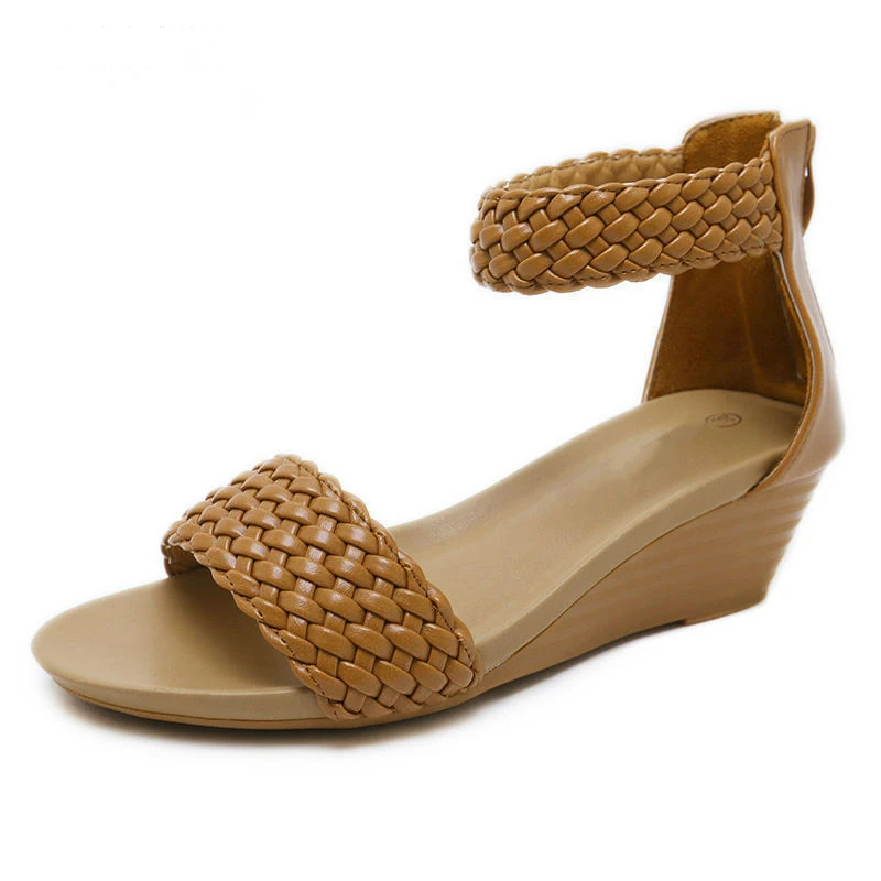 Yu Kube/Летняя обувь; женские босоножки; плетеная лента; Sandalias Mujer; коллекция года; женская обувь на танкетке с ремешком; сандалии-гладиаторы; большие размеры - Цвет: brown