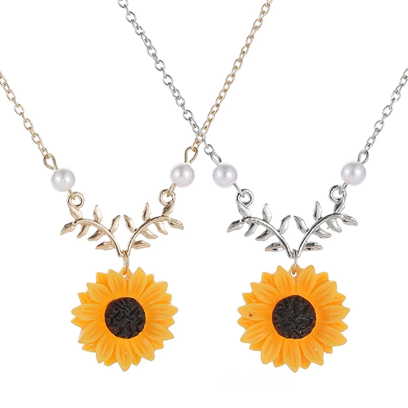 2 Color Small Daisy Flower SunFlower Necklaces & Pendants For Women