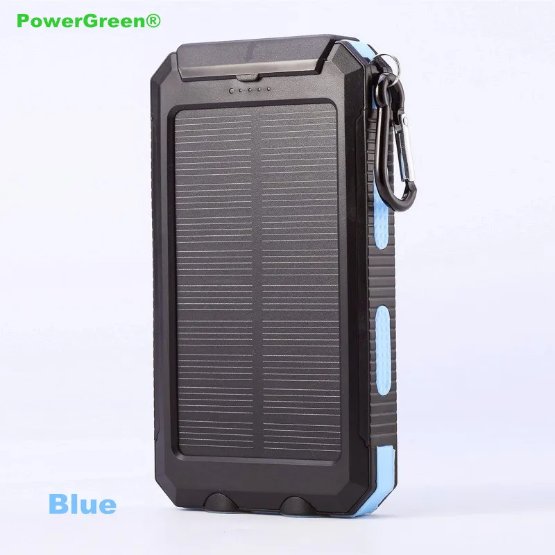 

PowerGreen Solar Battery Charger, External Phone Power Bank, 10000mAh Water-Resist Mini Solar Panel with Compass and Carabiner