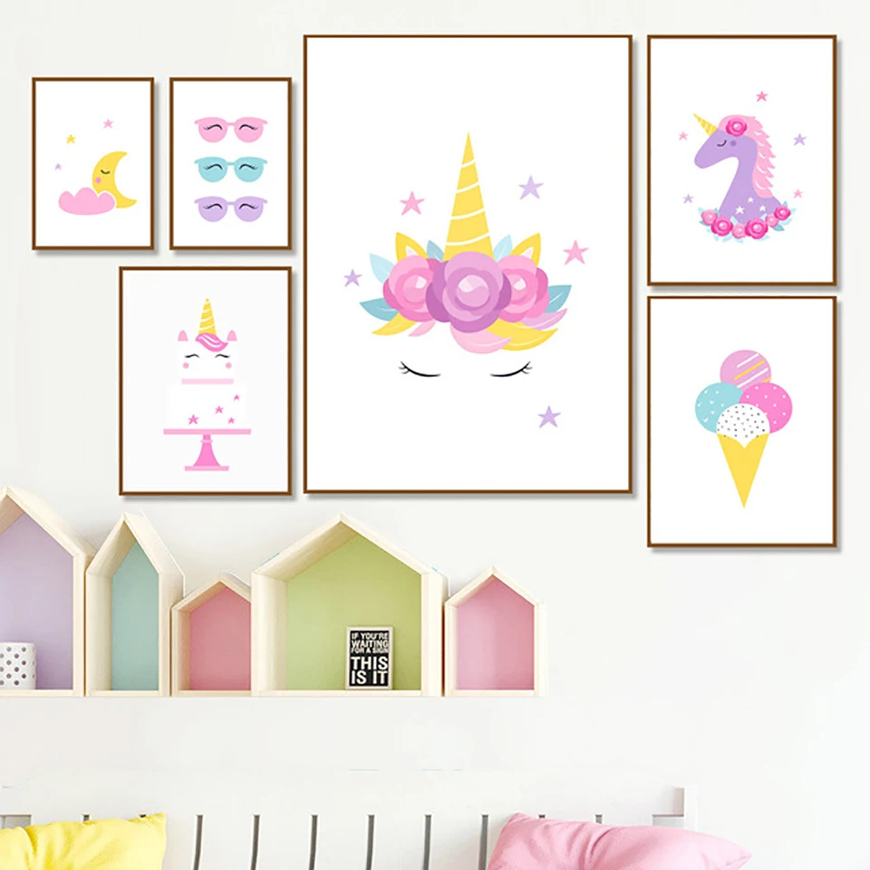 

HD Prints Nordic Style Painting Unicorn Ice Cream Pictures Home Wall Art Canvas Watercolor Poster Modular For Bedroom Decoration