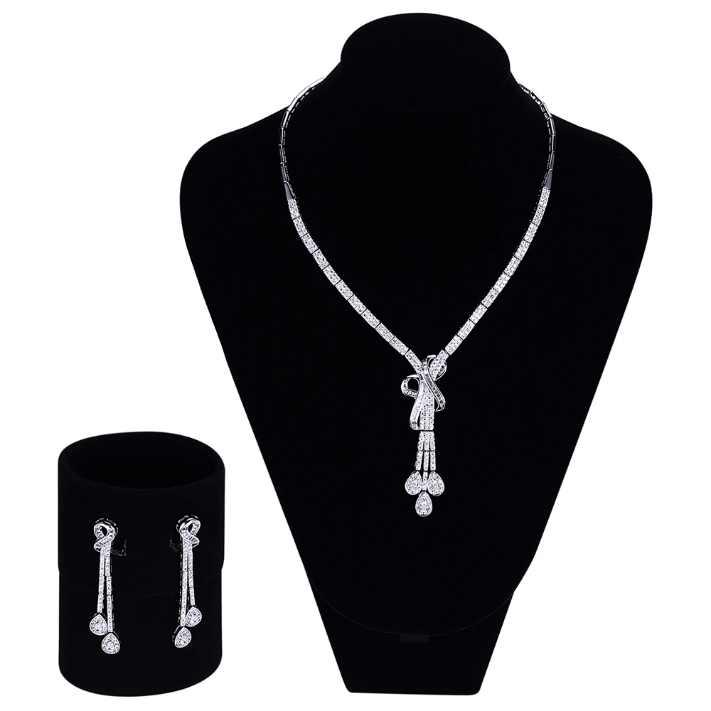 

New Bridal Jewelry Sets Luxury Cubic Zirconia Wedding Necklace Earrings Set Women Bridesmaid Baroque Statement Fashion Jewelry