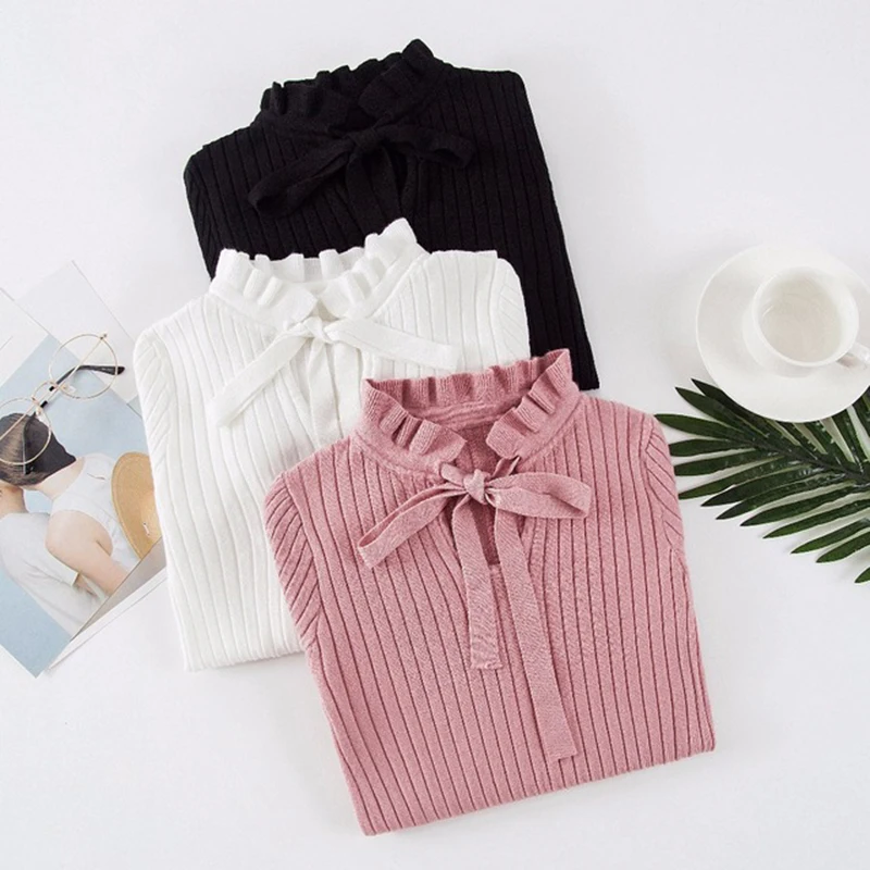 

Autumn Women Sweater 2019 New Female Slim Winter Knitted Sweater Flare Long Sleeve Knitting Pullover Bow Lace Up Womens Sweater