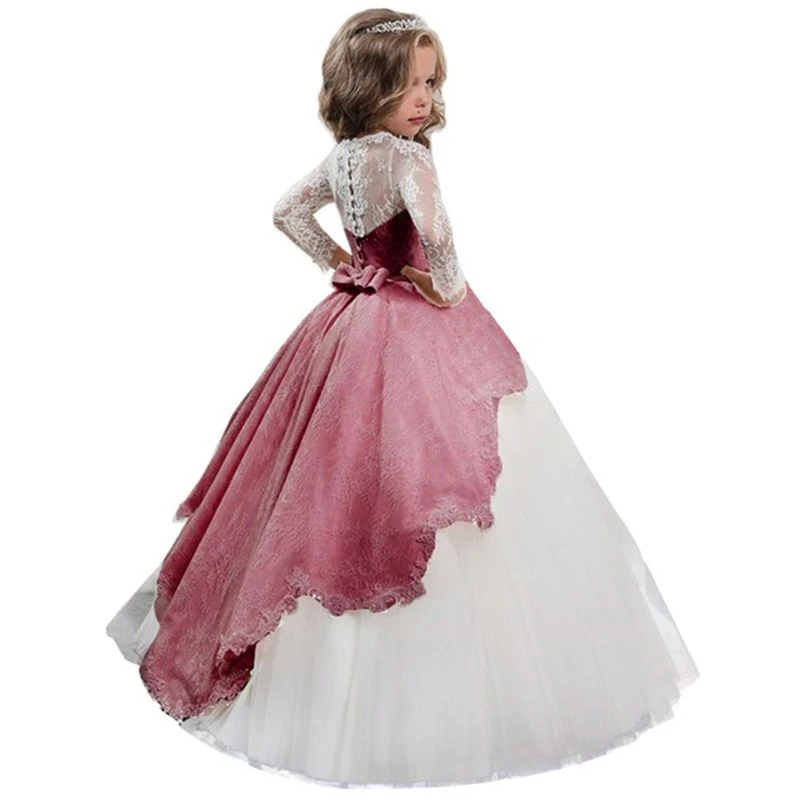 Высококачественное вечернее платье с цветочным узором для девочек на свадьбу; платье принцессы для первого причастия; платье для торжеств; костюм для малышей; vestido comunion - Цвет: Jujube red