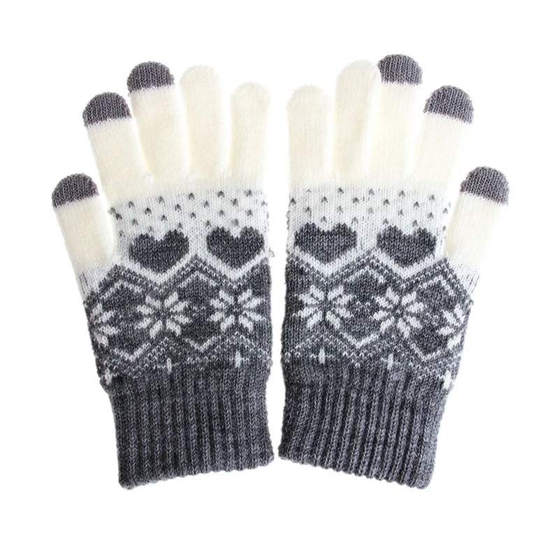 

Women Girl Winter Warm Touch Screen Gloves Wool Stretch Snowflake Mittens