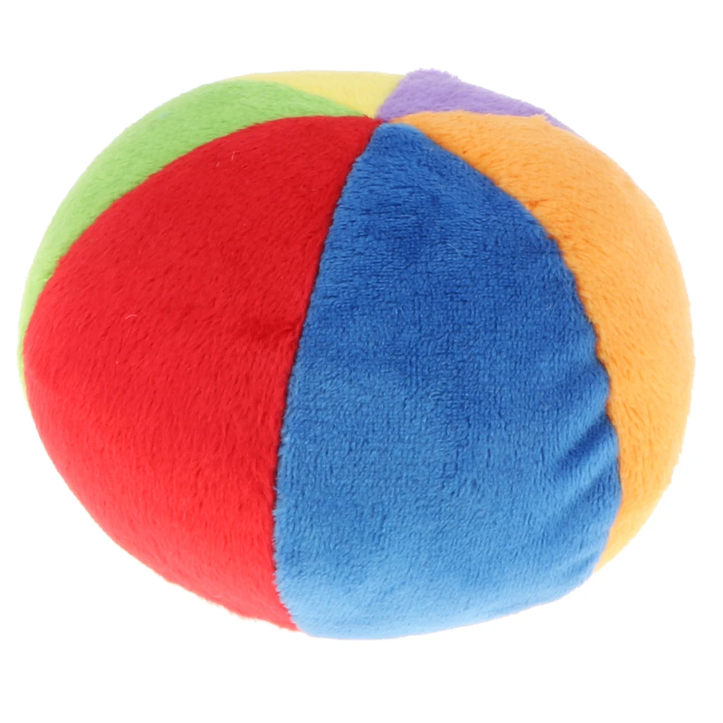 4 Inch Rainbow Soft Plush Ball Rattle Block Hand Grab And Shake Toy, Preschool Educational Toy For Kids Baby Toddler