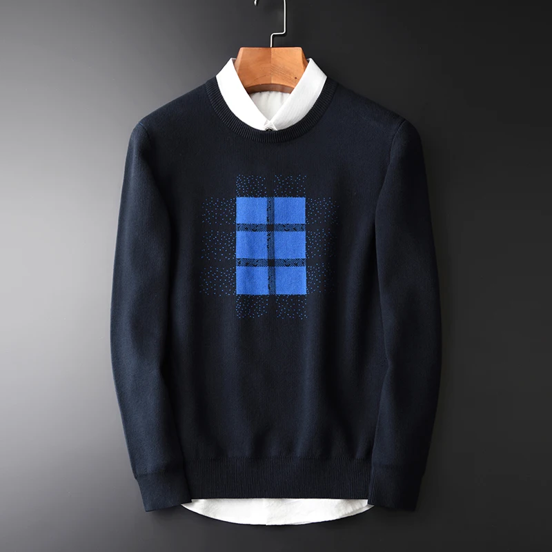 

Minglu Men Sweater Fashion Geometric Pattern Jacquard Pullovers Man Sweaters Autumn Winter Cotton Computer Knitted Mens Sweaters