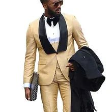 Новая мода одна кнопка 3 шт. шампанское шаль нагрудные свадебные костюмы Одежда для жениха