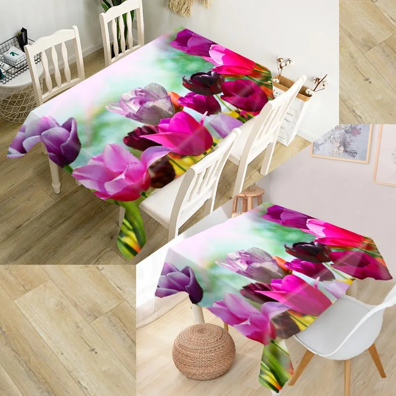 

Customizable 3D Tablecloth Tulips Flowers Waterproof Thicken Rectangular Square Wedding Table Cloth 90X90cm,100X140cm
