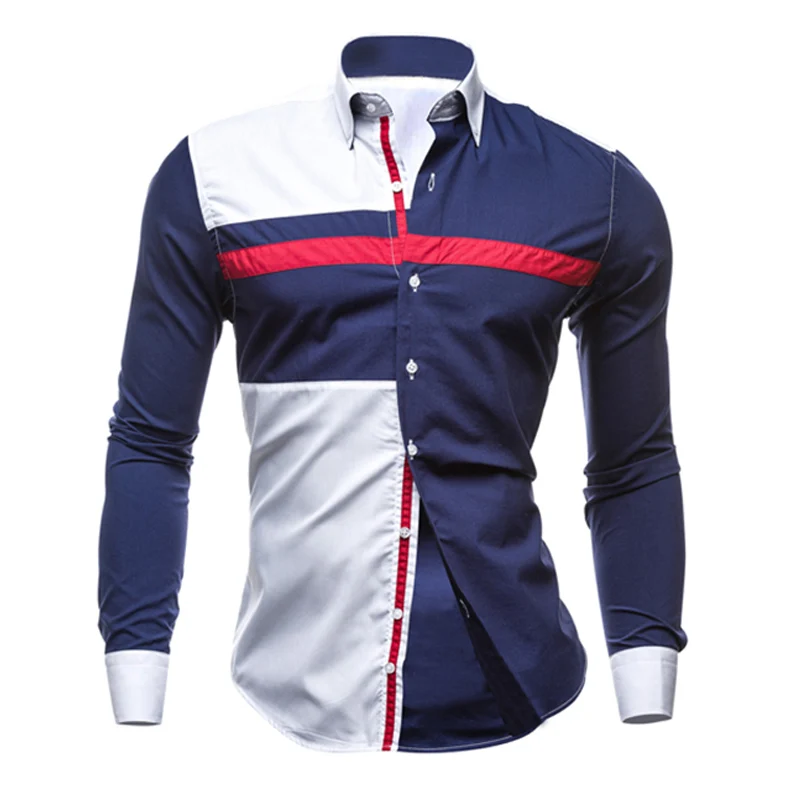 Мужская рубашка с длинным рукавом,, мужские рубашки в полоску, приталенная, Camisa Social Masculina, мужская повседневная рубашка, Camisa Masculina, XXL 25 - Цвет: Navy