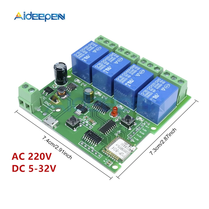 

DC 5V-32V 12V AC 220V Wifi Relay Switch 4 Channel Wireless Wifi Relay Module Remote Control Switch App Control For Smart Home