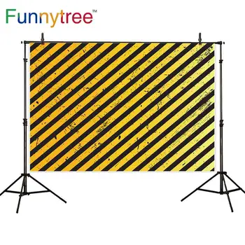 

Funnytree photophone background for photo Black yellow diagonal stripes construction kinder birthday party photography backdrop
