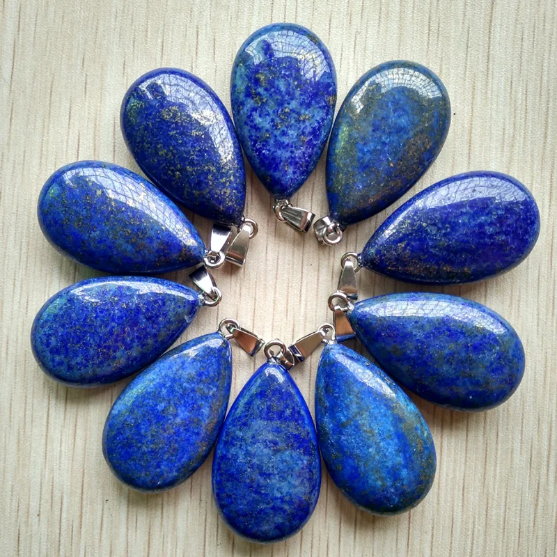 

wholesale 10pcs/lot 2018 fashion high quality natural lapis lazuli drop 25x40mm pendants Charms for making free shipping