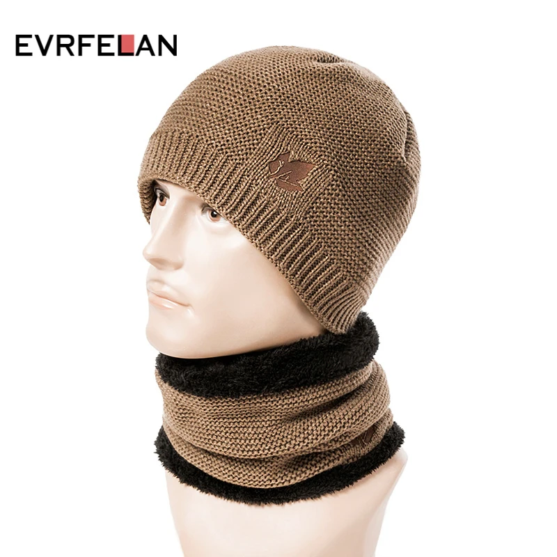 

Evrfelan New Set Winter Hat and Scarf For Women Men 2 Piece Beanies Hat Ring Scarves Male Winter Knitted Hats Cap Set