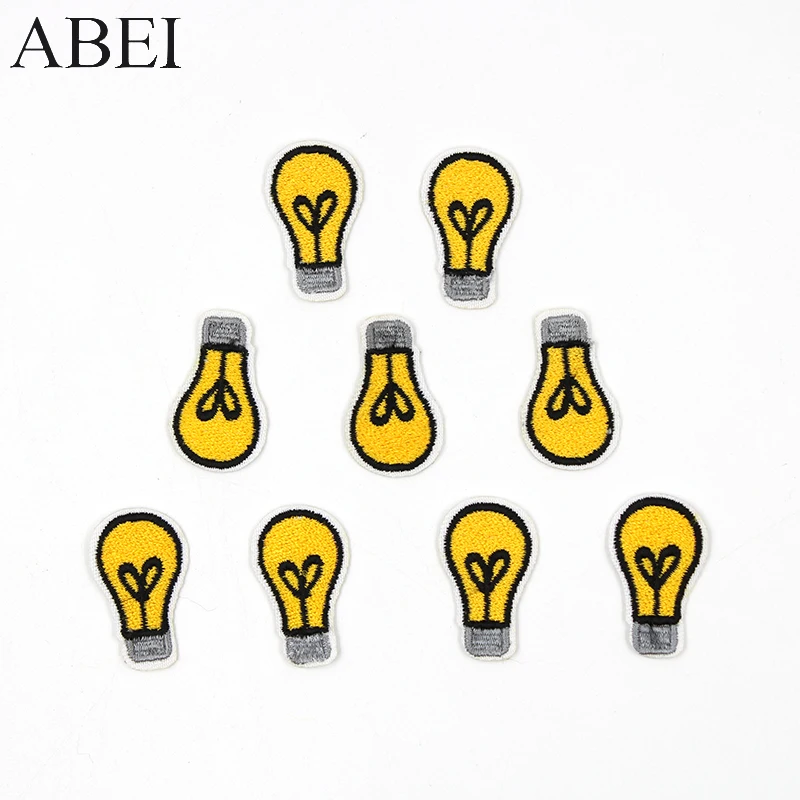 

10pcs/lot Embroidery bulb Patches Iron On Small Cartoon Appliques Sewing Clothes Applique Diy mini stickers Bags Coats Badge