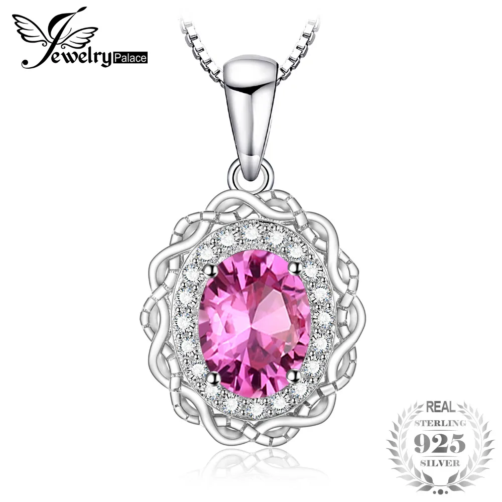 

JewelryPalace Vintage 1.4ct Oval Natural Pink Topaz Women Halo Pendant Necklaces 925 Sterling Silver 45cm Box Chain Fine Jewelry
