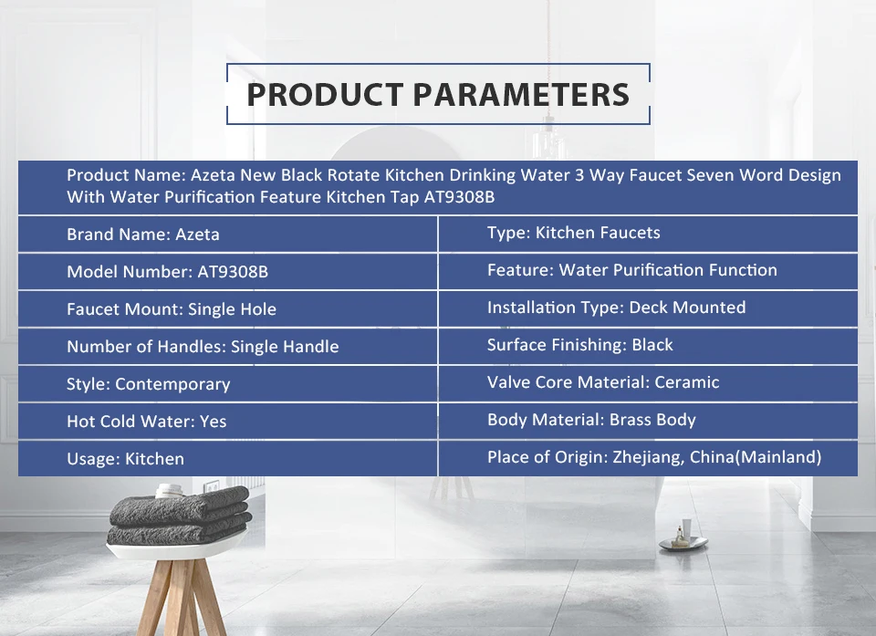 Azeta New Black Rotate Kitchen Drinking Water 3 Way Faucet Seven