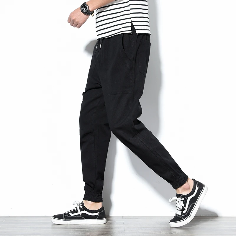 

Spring Mens Cargo Pants Cotton Comfortable Solid Pencil Pants Drawstring Black Navy Khaki Casual Joggers Men Pants BINHIIRO 2019