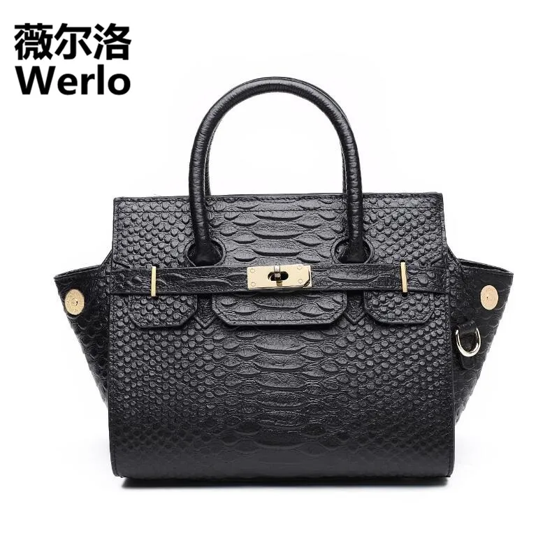 

WERLO Brand Designer Women Bag Totes 2017 New Fashion Genuine Cow Leather Wings Bag Alligator Lady Shoulder Messenger Bag SJ197
