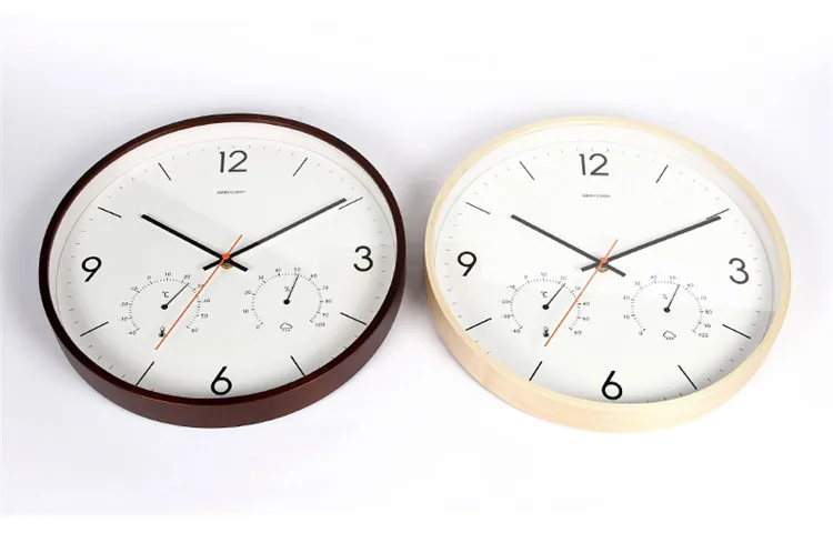 14-дюймовая деревянная рама настенные часы бесшумные не тикающие кварцевые настенные часы с термометром гигрометр Влажность гостиная
