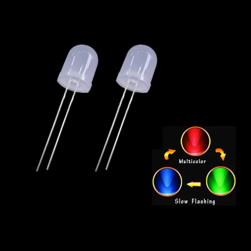 1000 шт. 10 мм диффузоры круглый Emitting Diode светодиодный лампы RGB медленно мигает красный зеленый синий 3 цвета Изменение многоцветный мерцания