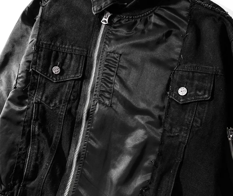GONTHWID/Лоскутная джинсовая куртка на молнии в стиле хип-хоп, хипстер, панк-рок, джинсовая куртка, верхняя одежда, мотоциклетная куртка, пальто, уличная одежда