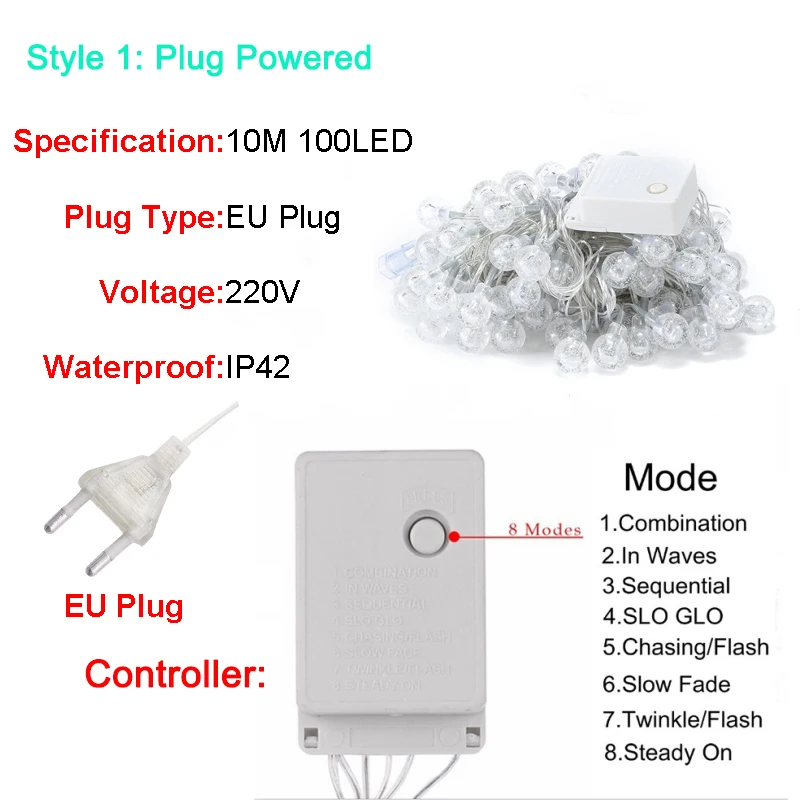 10 м 100LED Кристальный шар струнные огни наружные рождественские гирлянды вспышка сказочная лампа для рождества праздничное украшение для дома